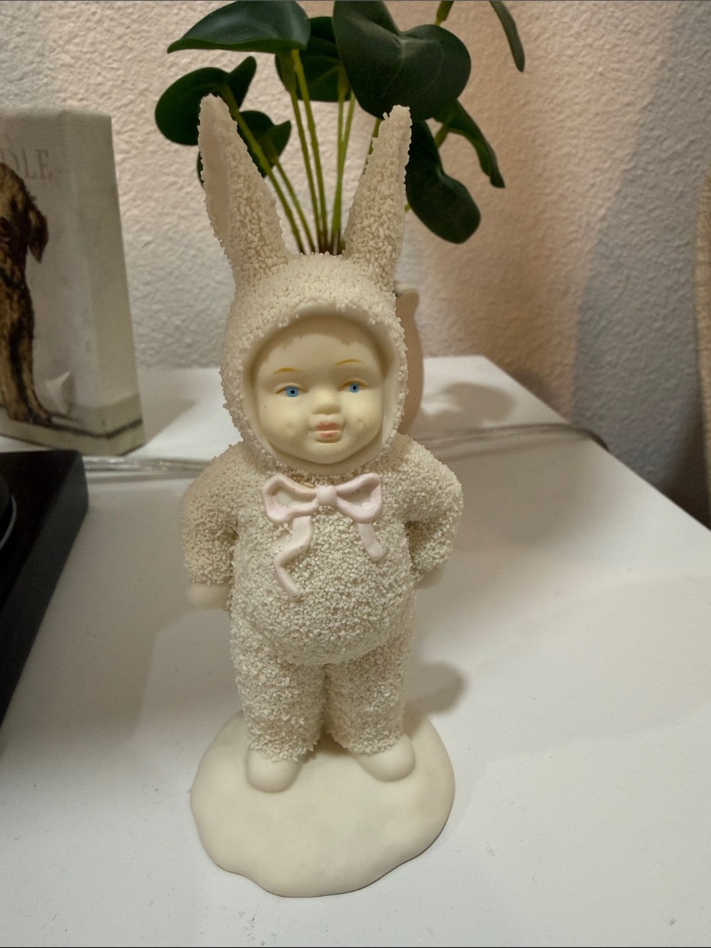 Department 56 Cream Bunny Costume Figurine with Pink Bow 5inches tall